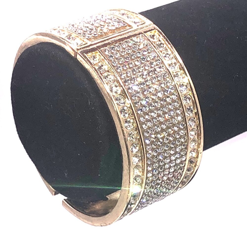 Gold Tone Rhinestone Statement Hinged Clamper Bra… - image 4